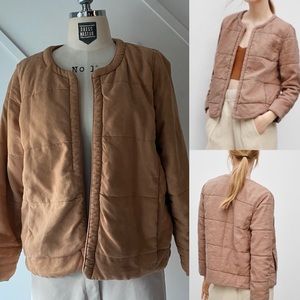 Wilfred Jonquille Quilted Linen Crop Jacket in Peach Coral - M